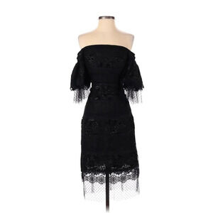 Costarellos Edine Black Off-Shoulder Sequin Tulle Dress 42 NWT
